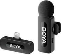 Boya Sistema Microfono Wireless Omnidirezionale 2.4 GHz con Trasmettitore e Ricevitore per Dispositivi iOS Certificato MFI per Social Media Contenuti YouTube con Batteria Ricaricabile Portata 50 metri