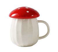 BOYANDM Divertente tazza in ceramica a forma di fungo, tazza per latte e caffè, con coperchio e manico ergonomico, per la casa