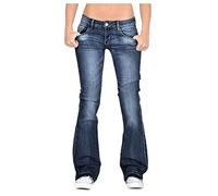 Boyfriend Jeans da donna a vita bassa, jeans da donna con taglio a clama, pantaloni stretch skinny jeans Y2k vintage, Blu marino, M