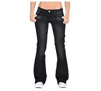 Boyfriend Jeans da donna a vita bassa, jeans da donna con taglio a clama, pantaloni stretch skinny jeans Y2k vintage, Nero , S