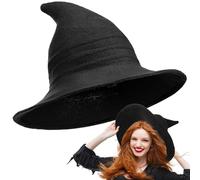 Boyiee Cappello da Strega Lavorato a Maglia Cappello Pieghevole con Tesa Larga in Feltro a Punta per Donne Accessorio per Travestimento Halloween Cosplay(56-58 cm,Nero,1 pz)