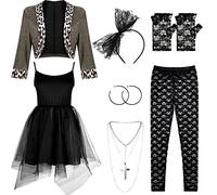 Boyiee Set di Costumi da Diva Anni '80 da Donna Abito Giacca Fascia Orecchini Collana Scaldamuscoli Guanti Costumi Anni '80 per Donna per Spettacolo Musicale per Feste a Tema Anni '80 (XL)