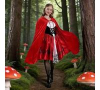 BOYIFEIJIE Costume da Cappuccetto Rosso da Donna, Vestito Cappuccetto Rosso, Mantello con Vestito e Calze Nere, Costume da Favola per Carnevale, Costumi di Carnevale, Halloween