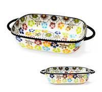 BOYIFEIJIE Pirofila rettangolare in ceramica - Stampo per lasagna resistente al forno con 2 manici e design vintage floreale - Stampo per forno, microonde e lavastoviglie - ideale per lasagne