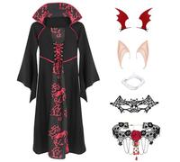 Boyigog Costume da vampiro da vampiro, costume da vampiro gotico reale con collana, maschera, clip per capelli, per Halloween, cosplay e feste