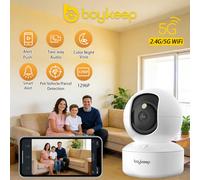 BoyKeep Telecamera di Sicurezza WiFi Smart 2K Dual Band 5G/2.4GHz per Interni, 360° ° PTZ, visione notturna IR, audio bidirezionale