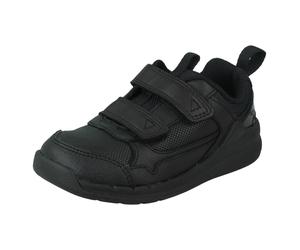 Boys Clarks Orbit Sprint Scarpe Trainer Casual in Pelle Hook & Loop Nero Bianco
