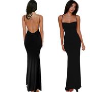 BOYSSPAA Maxi abito da donna a schiena scoperta, elegante, senza maniche, con spalline sottili, lungo e aderente, per uscite quotidiane, feste, cene, appuntamenti, compleanni, Nero , S