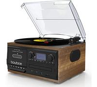 Boytone BT-32W - Giradischi Bluetooth classico, sistema all-in-one con radio AM/FM, lettore CD/cassette, altoparlanti stereo, registrazione da vinile, radio e cassette a MP3, USB/SD, AUX