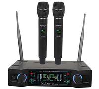 Boytone Sistema di microfoni wireless, doppio set di microfoni senza fili UHF, lunga distanza 35-60 m, 16 ore continue, frequenza fissa, per karaoke, chiesa, custodie in alluminio, 110/220 V (BT-46UM)