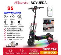 BOYUEDA S5 6000W Scooter Elettrico Per Adulti Doppio Motore 60V38AH 120KM Gamma 85KM/H NFC Smart App Luci RGB 11 Pollici Fuoristrada EScooter 52V19AH 3200W