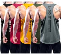 Boyzn Confezione da 1, 3 o 5 canottiere da allenamento a Y sulla schiena, canotte sportive per palestra, fitness bodybuilding senza maniche, Confezione da 5 - nero/grigio scuro/verde militare/rosso