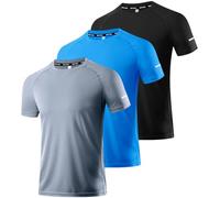 Boyzn Confezione da 1 o 3 camicie da uomo, per allenamento, corsa, corsa, asciugatura asciutta, traspirante, per palestra, sport e atletica, Confezione da 3-nero/grigio/blu, L