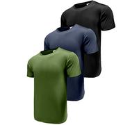 Boyzn Confezione da 3 magliette sportive da uomo, a maniche corte, funzionali, ad asciugatura rapida, traspiranti, per allenamento, bodybuilding, Confezione da 3 pezzi, nero/blu marino/verde militare