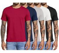 Boyzn Confezione da 3 o 4 magliette da uomo in cotone, a maniche corte, a girocollo, per sport, palestra, allenamento, corsa, da uomo, Confezione da 5 - nero/bianco/grigio/blu navy/rosso, L