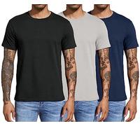 Boyzn Maglietta da uomo, 3 o 4, in cotone, a maniche corte, girocollo, per lo sport, per la palestra, per gli uomini, Confezione da 3 pezzi, nero/grigio/blu marino (a maniche corte), S
