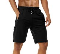 Boyzn Pantaloncini sportivi da uomo, comodi pantaloncini da allenamento in cotone elastico in vita con tasche con cerniera, Confezione da 2, nero/blu navy, XL