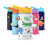 BOZ Borraccia Bambini con Cannuccia e Tappo Antiperdita da 400 ml, Borraccia Termica con Cannuccia Bambini, Lavabile in Lavastoviglie, Plastica Priva di BPA, Stampa Antigraffio (Fantasia Safari)