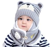 Bozaap Cappelli invernali per bambini, sciarpa calda invernale per bambini, scaldacollo, cappello lavorato a maglia, con paraorecchie e sciarpa (grigio)