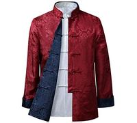 BOZEVON Cinese Tang Tops Uomo - Primavera Autunno Cappotto Entrambi i Lati Giacca a Maniche Lunghe Arti Marziali Kung Fu Camicie Tang Vestito Cinese Costumi Nazionali, 2XL/Stile 02 - Uomo