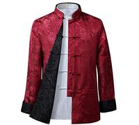 BOZEVON Cinese Tang Tops Uomo - Primavera Autunno Cappotto Entrambi i lati Giacca a Maniche Lunghe Arti Marziali Kung Fu Camicie Tang Vestito Cinese Costumi Nazionali, L/Stile 03 - Uomo