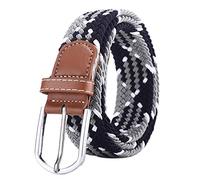 BOZEVON Cintura in tessuto elastico - Cintura in tessuto elasticizzato intrecciato elasticizzato multicolore per Uomo Donna Blu scuro e bianco e verde