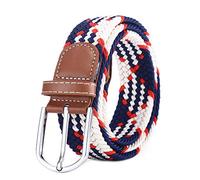BOZEVON Cintura in tessuto elastico - Cintura in tessuto elasticizzato intrecciato elasticizzato multicolore per Uomo Donna Blu scuro e bianco e arancione