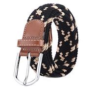 BOZEVON Cintura in tessuto elastico - Cintura in tessuto elasticizzato intrecciato elasticizzato multicolore per Uomo Donna Nero e cachi e marrone