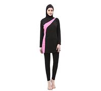 BOZEVON Donne Elegante Musulmano 2 Pezzi Costumi da Bagno Islamiche Hijab Burkini Modesto Swimsuit Beachwear, Nero+Rosa, XL