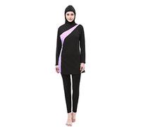 BOZEVON Donne Elegante Musulmano 2 Pezzi Costumi da Bagno Islamiche Hijab Burkini Modesto Swimsuit Beachwear, Nero+Viola, L