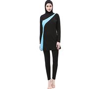 BOZEVON Donne Elegante Musulmano 2 Pezzi Costumi da Bagno Islamiche Hijab Burkini Modesto Swimsuit Beachwear, Nero+Blu, 2XL
