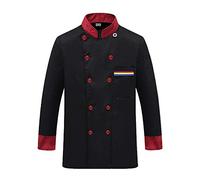 BOZEVON Giacca a Maniche Lunghe da Cuoco - Unisex Chef Top Hotel Ristorante Cucina Chef Uniforme, Nero, EU XL = Tag 2XL