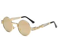 BOZEVON Retro Steampunk Style ispira Rotondi Metal Circolari Occhiali da sole per le Donna e gli Uomo, Oro-Champagne