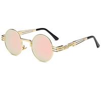 BOZEVON Retro Steampunk Style ispira Rotondi Metal Circolari Occhiali da sole per le Donna e gli Uomo, Oro-Rosa specchio