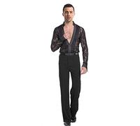 BOZEVON Uomo Moda Pizzo Latina Danza Costumi Camicia Prestazione Abbigliamento da Ballo Set Traslucido Outfits, Nero(Set), Tag L = EU M