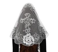 Bozidol Mantilla Cattolica da Messa, Velo con Ricamo a Croce, Mantilla di Pizzo da Cappella, Sciarpa da Chiesa per Preghiera Religiosa (Nero-Oro)