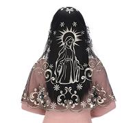 Bozidol Mantilla per Chiesa Cattolica, Velo di Pizzo Spagnolo, Velo per Messa da Cappella, Copricapo Cristiano con Fermagli per Capelli (Nero-Oro)