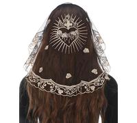 Bozidol Veli Cattolici da Chiesa per Donne - Stile Principessa, Mantilla di Pizzo Ricamata con Cuore Sacro e Rosa, Velo da Cappella, Copricapo per Messa Latina