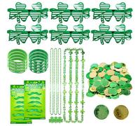 BOZILY Jyeennar, set di accessori per il giorno di San Patrizio, 52 monete d'oro, 6 collane, 6 occhiali, 8 bracciali, 12 baffi, mix & match look, durevole, festivo, per feste, eventi e cabine