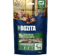 BOZITA Meaty Bites - Snack per cani con 95% alce e anatra, 70 g, porzionabile con una sola mano, senza cereali, senza pollo e senza glicerina, deliziosi che il tuo cane adorerà