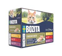 BOZITA Mousse Farm Mix 12 x 85 g - Cibo umido per gatti gourmet in piccole dosi - con postbiotici per sostenere una flora intestinale sana con pollo, manzo e tacchino - Alimento completo