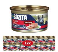 Bozita Mousse manzo - 12 x 85 g di cibo umido per gatti in texture di mousse fine con manzo - formula senza cereali, senza zuccheri aggiunti - con postbiotici per sostenere una sana flora intestinale