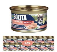 Bozita Mousse MSC salmone - 12 x 85 g di cibo umido per gatti con texture di mousse fine con salmone, formula senza cereali, senza zuccheri aggiunti e coloranti, con postbiotici per sostenere la