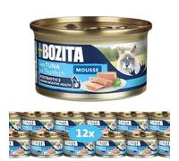 Bozita Mousse MSC Tonno - 12 x 85 g di cibo umido per gatti con texture di mousse fine con tonno - ricetta senza cereali, senza zuccheri aggiunti e coloranti - con postbiotici sostiene la microflora