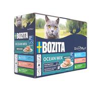 BOZITA Mousse Ocean Mix - Cibo umido per gatti gourmet in piccole dosi 12 x 85 g - con postbiotici per sostenere una flora intestinale sana con tonno, salmone e merluzzo carbonaro