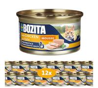 Bozita Mousse pollo - 12 x 85 g di cibo umido per gatti in texture di mousse fine con pollo - formula senza cereali, senza zuccheri aggiunti - con postbiotici per sostenere una sana microflora