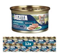 Bozita Mousse renna - 12 x 85 g di cibo umido per gatti con texture di mousse fine con renna - formula senza cereali, senza zuccheri aggiunti e coloranti - con postbiotici per sostenere la microflora