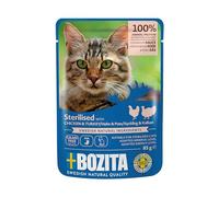 Bozita Sterilizzati per alimenti umidi, in salsa con pollo e tacchino, 12 x 85 g, senza cereali e senza grano per gatti sterilizzati, cibo per gatti con 8,5% di proteine e 3,5% di grassi