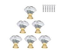 BOZONLI 6 Pezzi Pomelli per Mobili, Pomelli Manopole di Cristallo 30mm con Vite Manopole a Forma Diamanti Trasparente Maniglia per Porte Armadietti Cassetti e Guardaroba Accessori Mobili