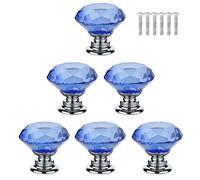 BOZONLI 6 Pezzi Pomelli per Mobili, Pomelli Manopole di Cristallo Blu 30mm Manopole a Forma Diamanti Maniglia per Porte Armadietti Cassetti e Guardaroba Accessori Mobili